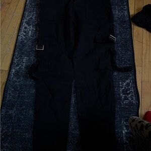 Womens Black Cargo Pants with Utility Buckles